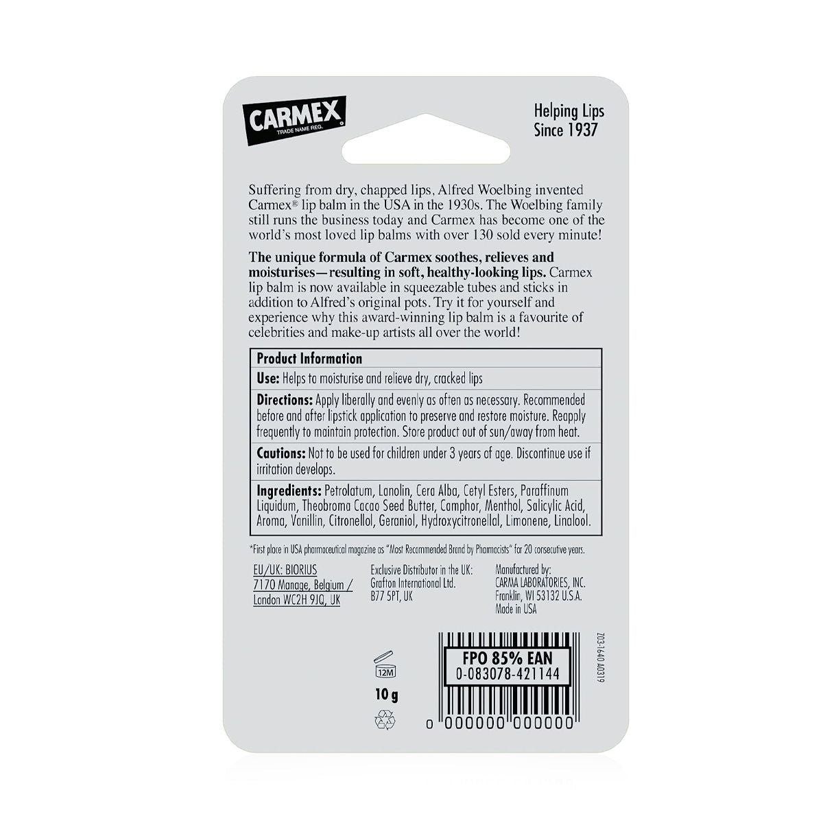 Carmex Classic Medicated Lip Balm – 10 g