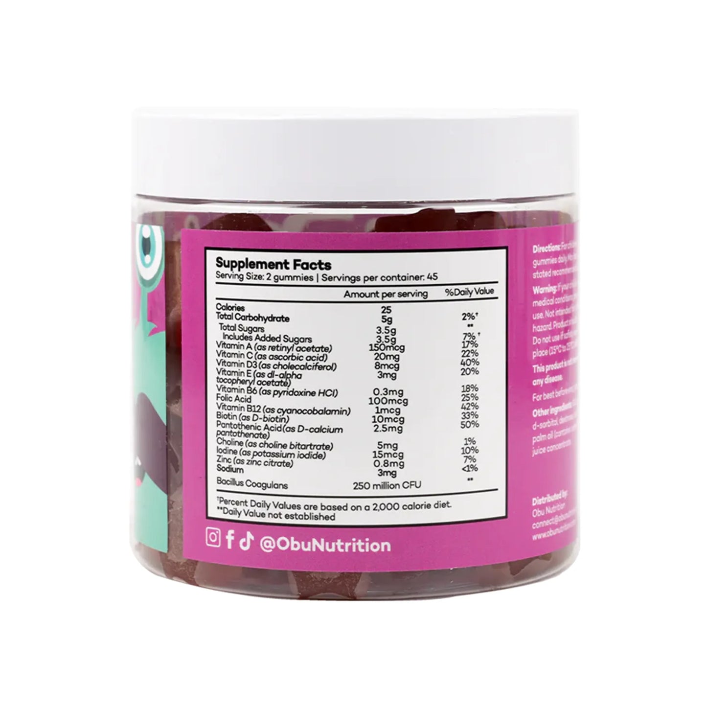 OBU Kids Multivitamin & Probiotic Gummies – Raspberry Flavor, 90 Gummies