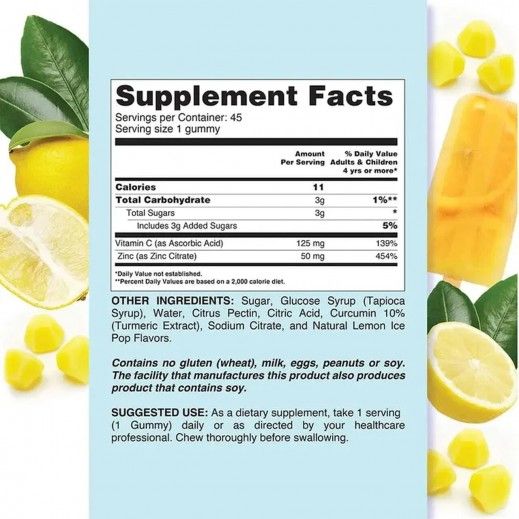 Livs Vitamin-C & Zinc Lemon Ice Pop Flavor 45 Gummies
