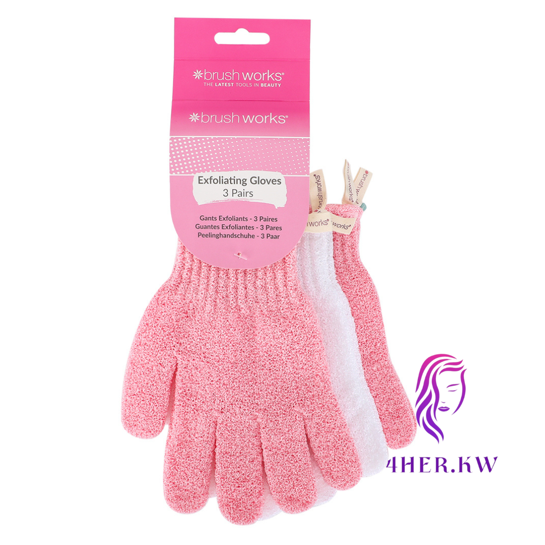 Brushworks 3 Pairs Of Exfoliating Gloves - Pink